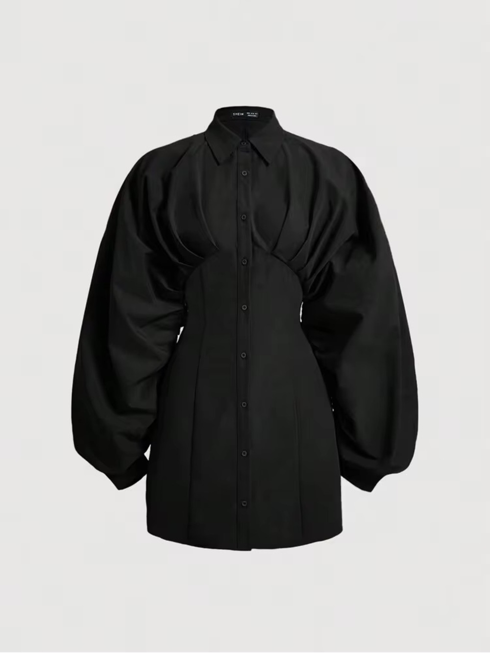 SHEIN Black Draped Button-Up Shirt Jacket